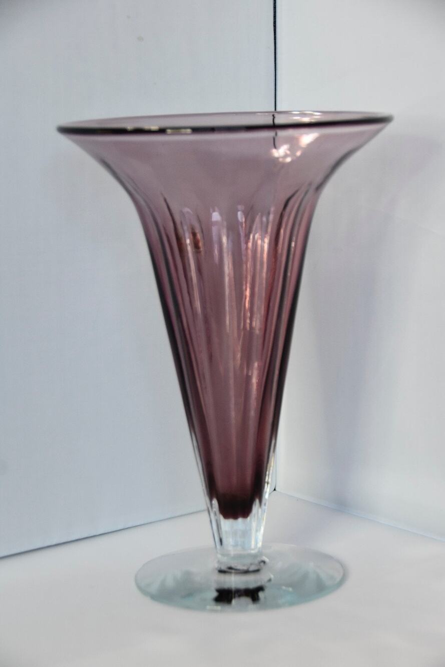 Studio Art Glass Blenko Blown Art Glass Footed Trumpet Vase